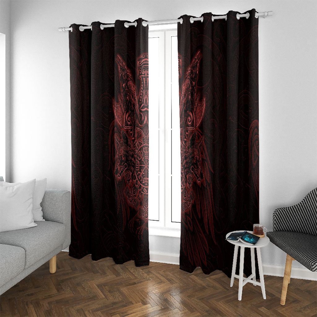 Huginn and Muninn with Fenrir and Vegvisir Window Curtain Viking Runic Celtic Knot Dark Gothic Art
