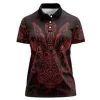 Huginn and Muninn with Fenrir and Vegvisir Women Polo Shirt Viking Runic Celtic Knot Dark Gothic Art