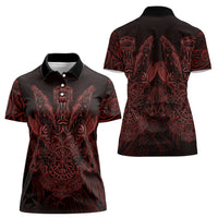 Huginn and Muninn with Fenrir and Vegvisir Women Polo Shirt Viking Runic Celtic Knot Dark Gothic Art