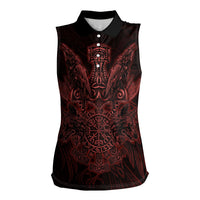 Huginn and Muninn with Fenrir and Vegvisir Women Sleeveless Polo Shirt Viking Runic Celtic Knot Dark Gothic Art