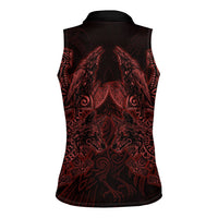 Huginn and Muninn with Fenrir and Vegvisir Women Sleeveless Polo Shirt Viking Runic Celtic Knot Dark Gothic Art