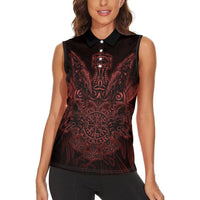 Huginn and Muninn with Fenrir and Vegvisir Women Sleeveless Polo Shirt Viking Runic Celtic Knot Dark Gothic Art