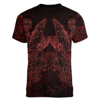 Huginn and Muninn with Fenrir and Vegvisir Women V-Neck T-Shirt Viking Runic Celtic Knot Dark Gothic Art