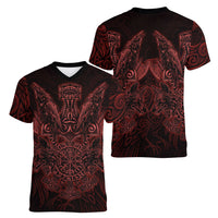 Huginn and Muninn with Fenrir and Vegvisir Women V-Neck T-Shirt Viking Runic Celtic Knot Dark Gothic Art