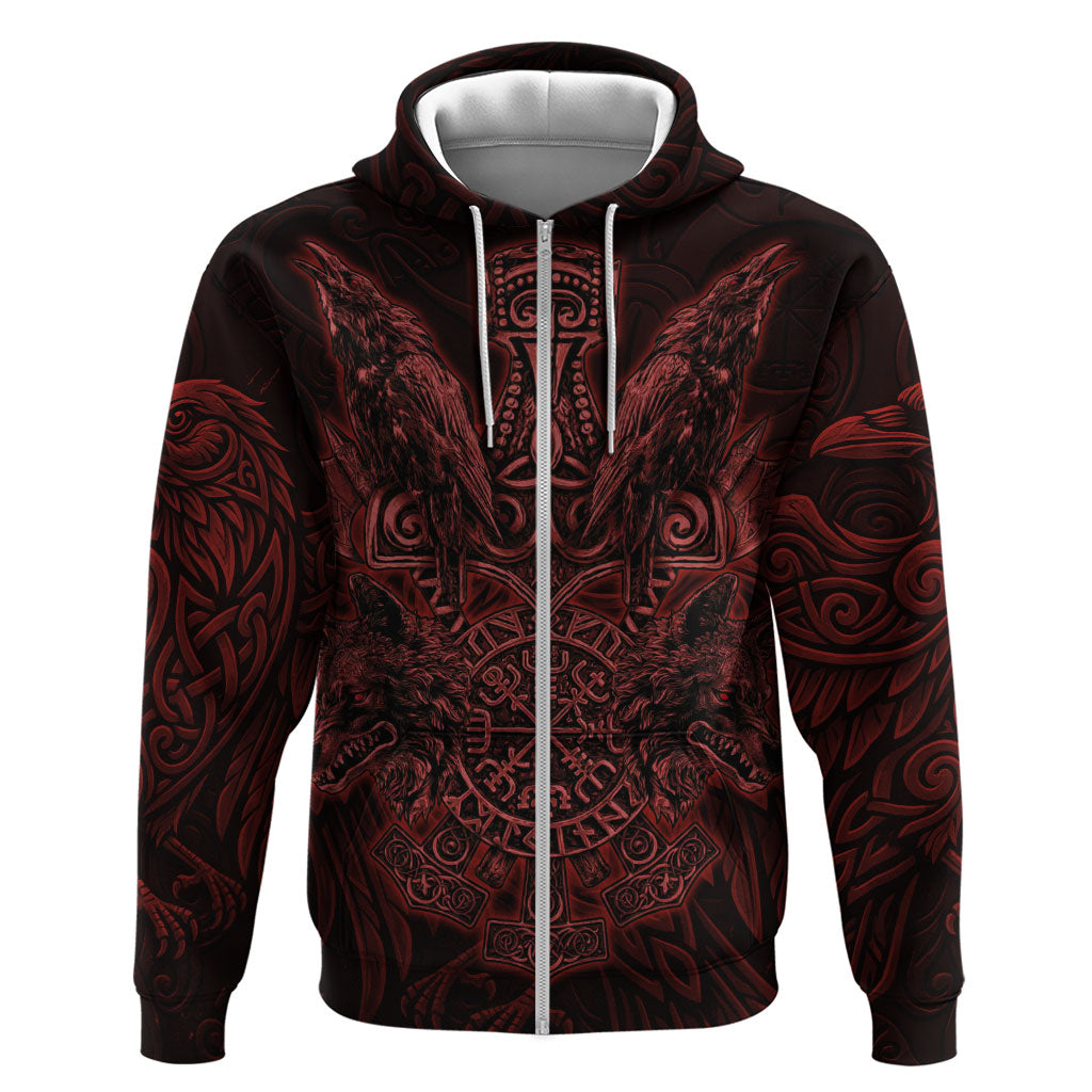 Huginn and Muninn with Fenrir and Vegvisir Zip Hoodie Viking Runic Celtic Knot Dark Gothic Art