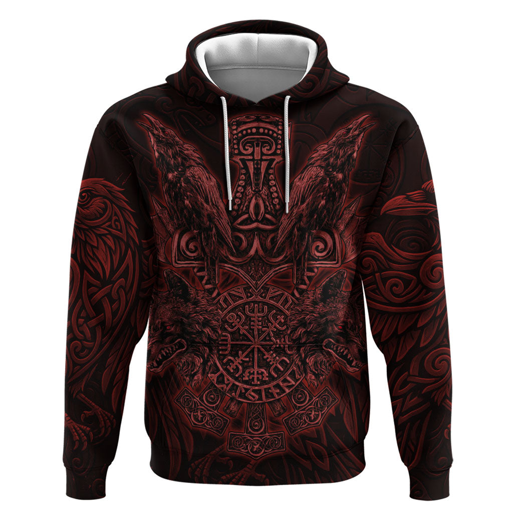 Huginn and Muninn with Fenrir and Vegvisir Zip Hoodie Viking Runic Celtic Knot Dark Gothic Art