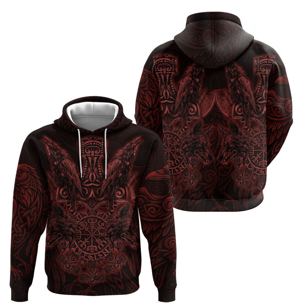 Huginn and Muninn with Fenrir and Vegvisir Zip Hoodie Viking Runic Celtic Knot Dark Gothic Art