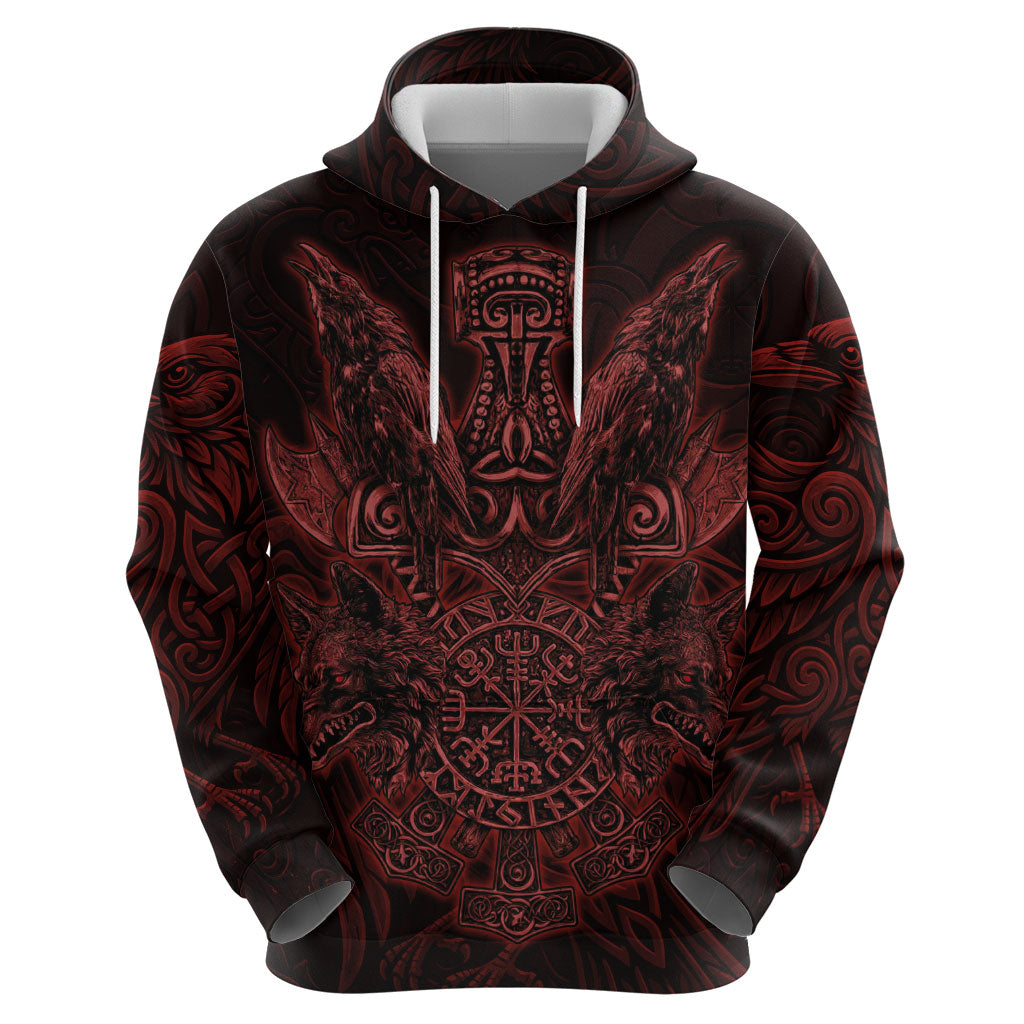 Huginn and Muninn with Fenrir and Vegvisir Zip Hoodie Viking Runic Celtic Knot Dark Gothic Art