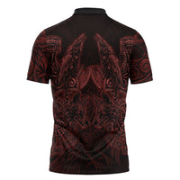 Huginn and Muninn with Fenrir and Vegvisir Zipper Polo Shirt Viking Runic Celtic Knot Dark Gothic Art