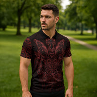 Huginn and Muninn with Fenrir and Vegvisir Zipper Polo Shirt Viking Runic Celtic Knot Dark Gothic Art