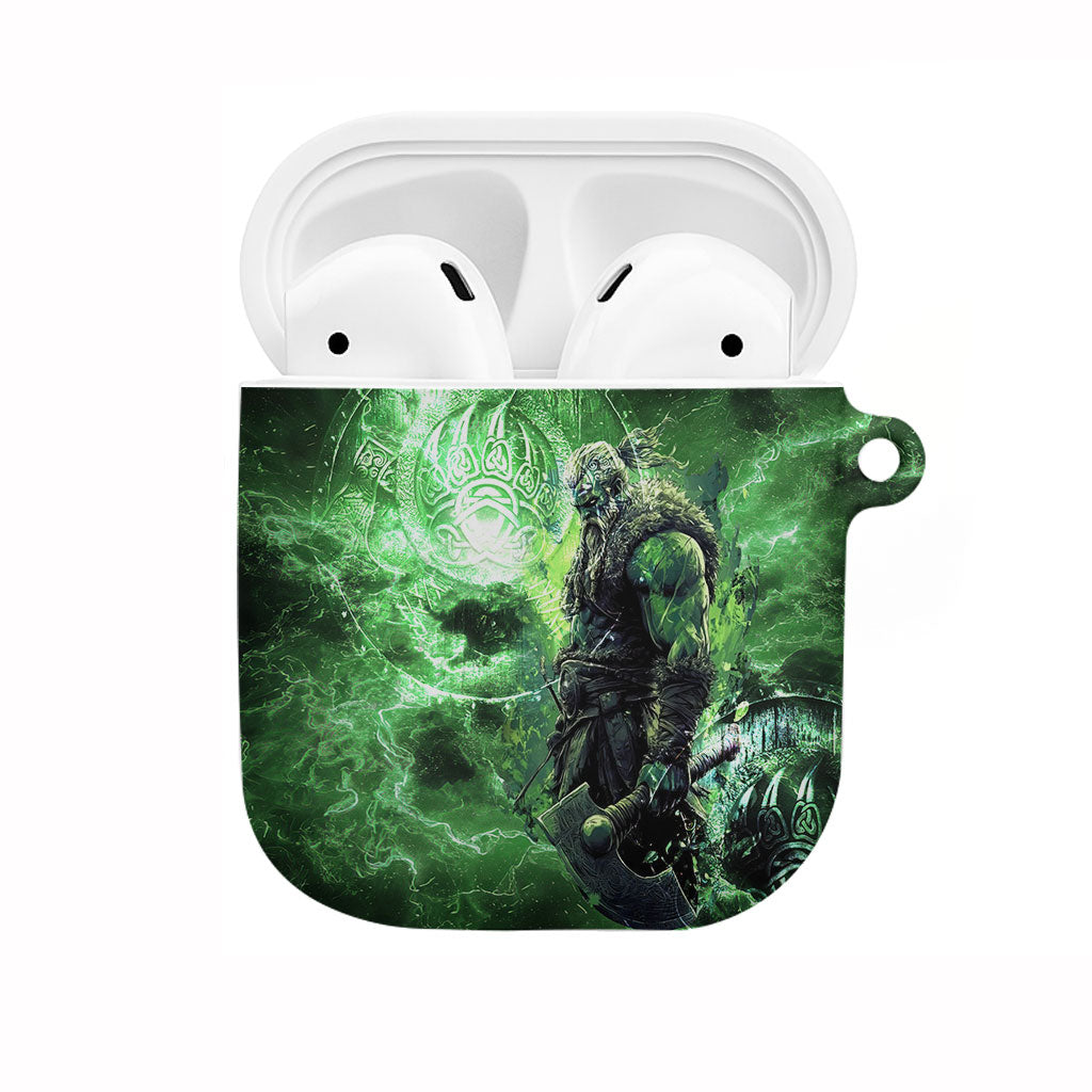 Norse Viking Warrior with Axe AirPods Case Celtic Knot Nordic Fantasy Lightning Art