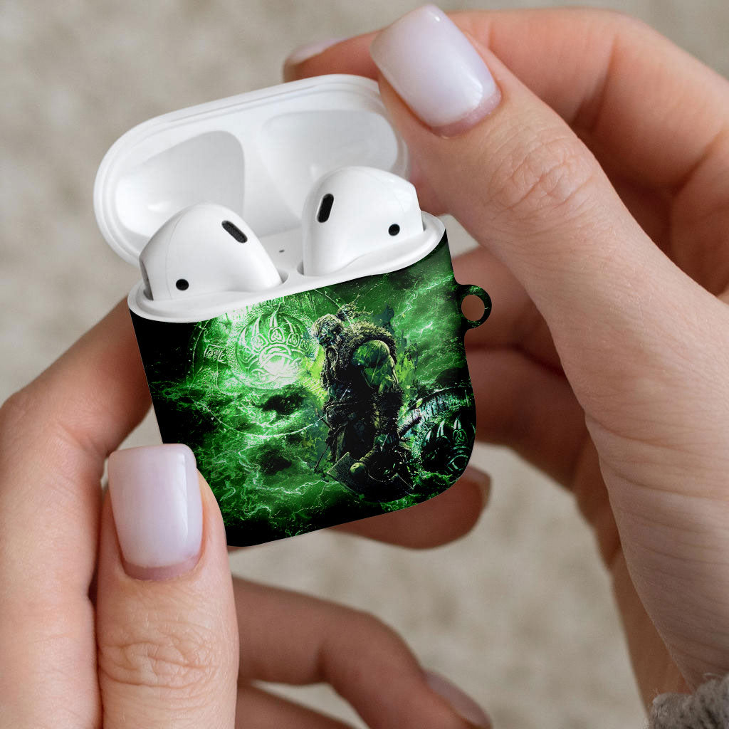 Norse Viking Warrior with Axe AirPods Case Celtic Knot Nordic Fantasy Lightning Art
