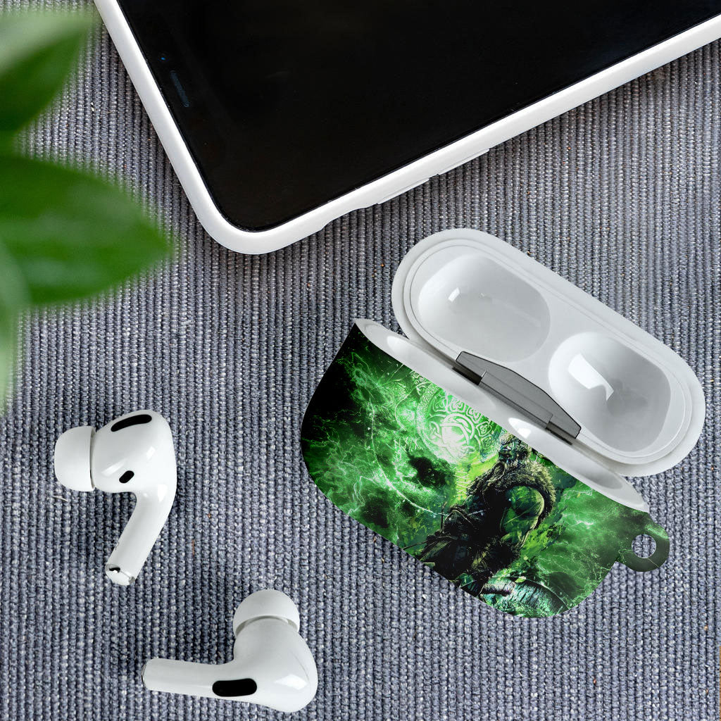 Norse Viking Warrior with Axe AirPods Case Celtic Knot Nordic Fantasy Lightning Art
