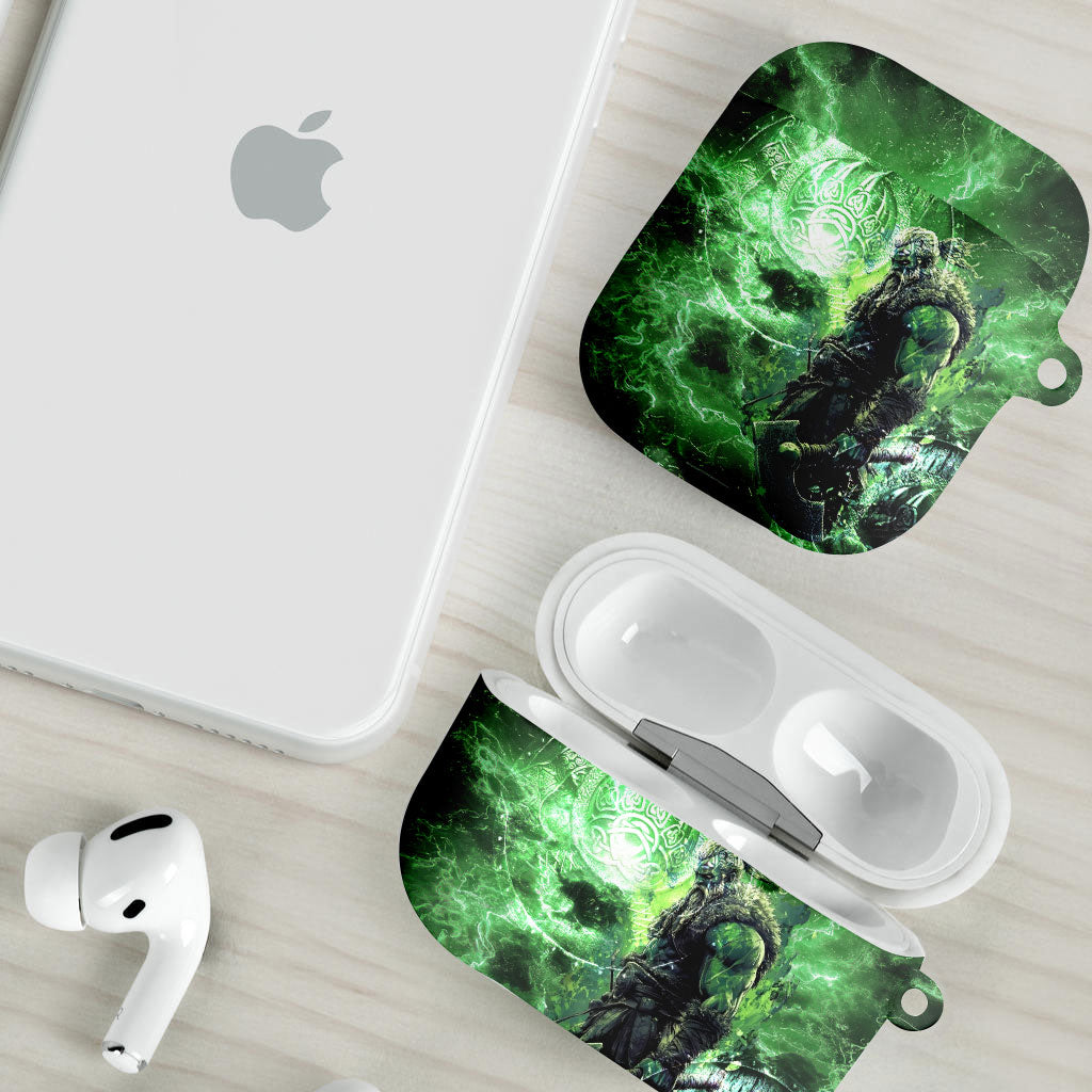 Norse Viking Warrior with Axe AirPods Case Celtic Knot Nordic Fantasy Lightning Art