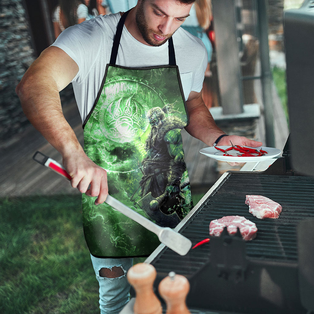 Norse Viking Warrior with Axe Apron Celtic Knot Nordic Fantasy Lightning Art