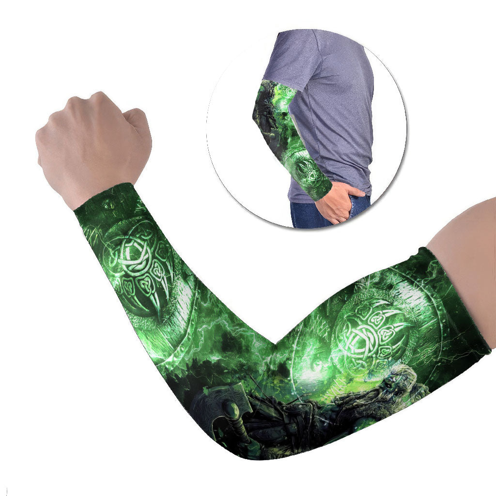 Norse Viking Warrior with Axe Arm Sleeves Celtic Knot Nordic Fantasy Lightning Art