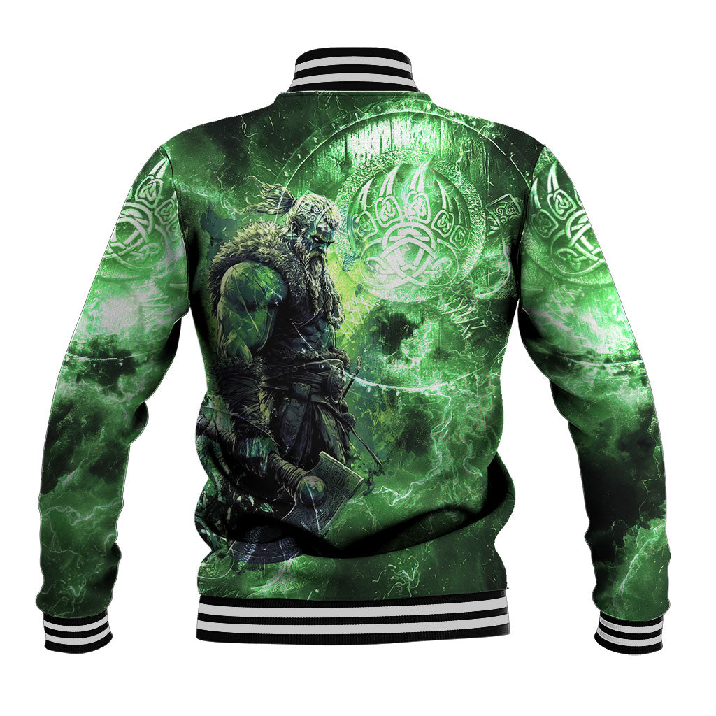 Norse Viking Warrior with Axe Baseball Jacket Celtic Knot Nordic Fantasy Lightning Art