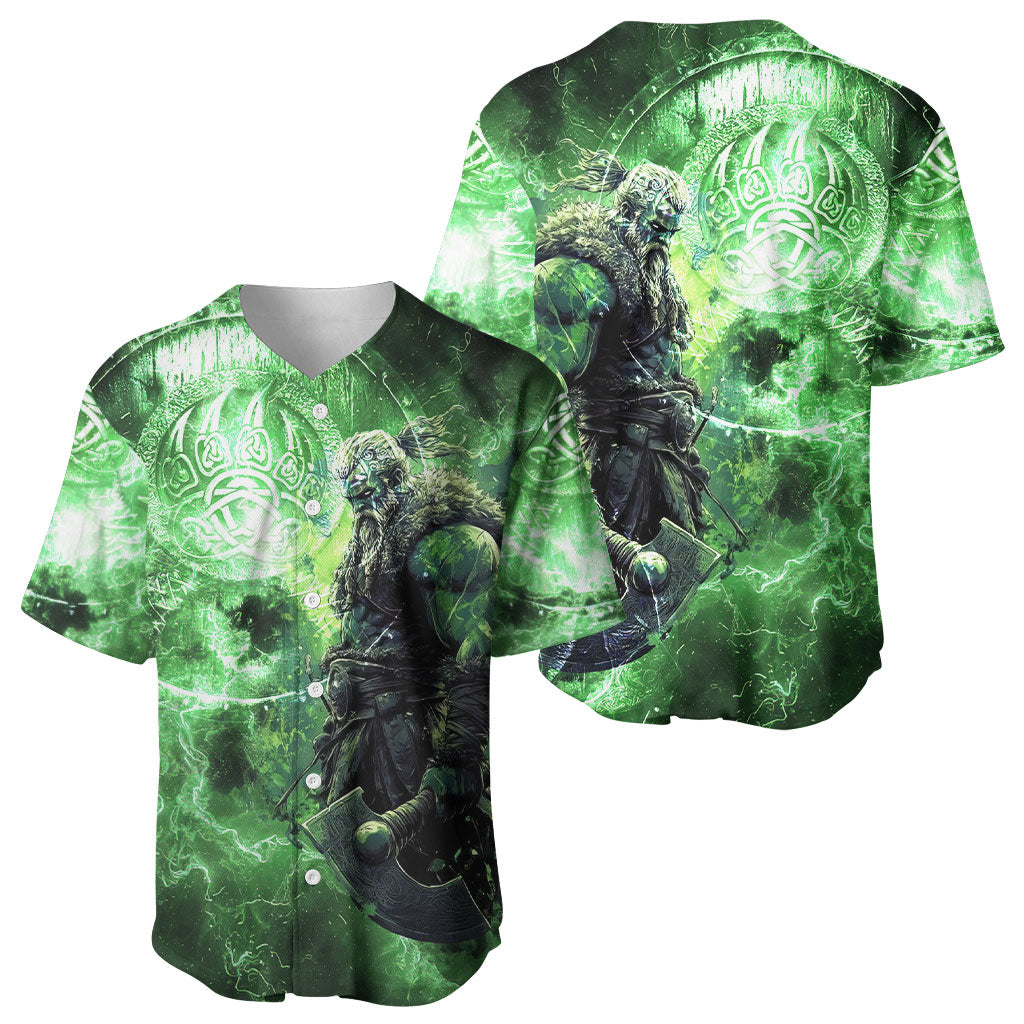 Norse Viking Warrior with Axe Baseball Jersey Celtic Knot Nordic Fantasy Lightning Art