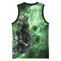 Norse Viking Warrior with Axe Basketball Jersey Celtic Knot Nordic Fantasy Lightning Art