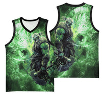 Norse Viking Warrior with Axe Basketball Jersey Celtic Knot Nordic Fantasy Lightning Art