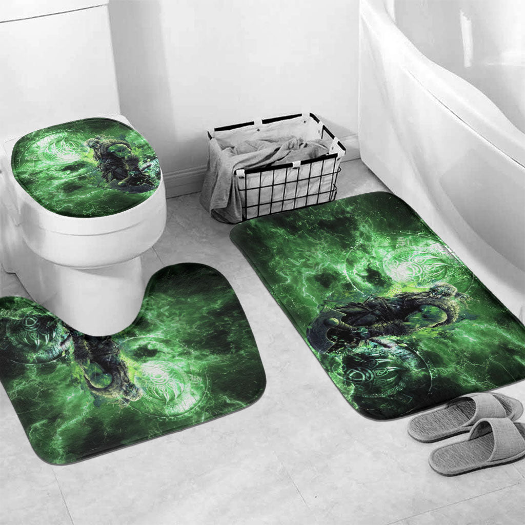 Norse Viking Warrior with Axe Bathroom Set Celtic Knot Nordic Fantasy Lightning Art