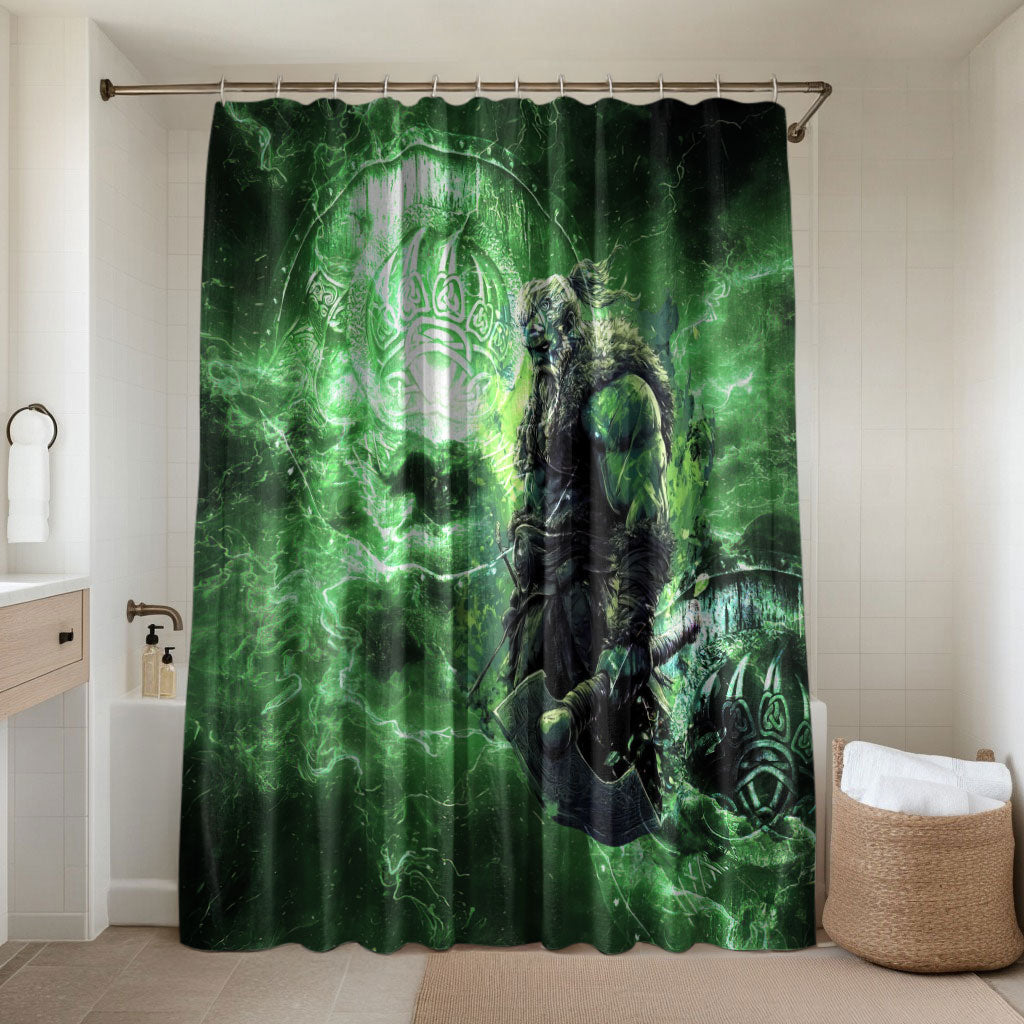 Norse Viking Warrior with Axe Bathroom Set Celtic Knot Nordic Fantasy Lightning Art
