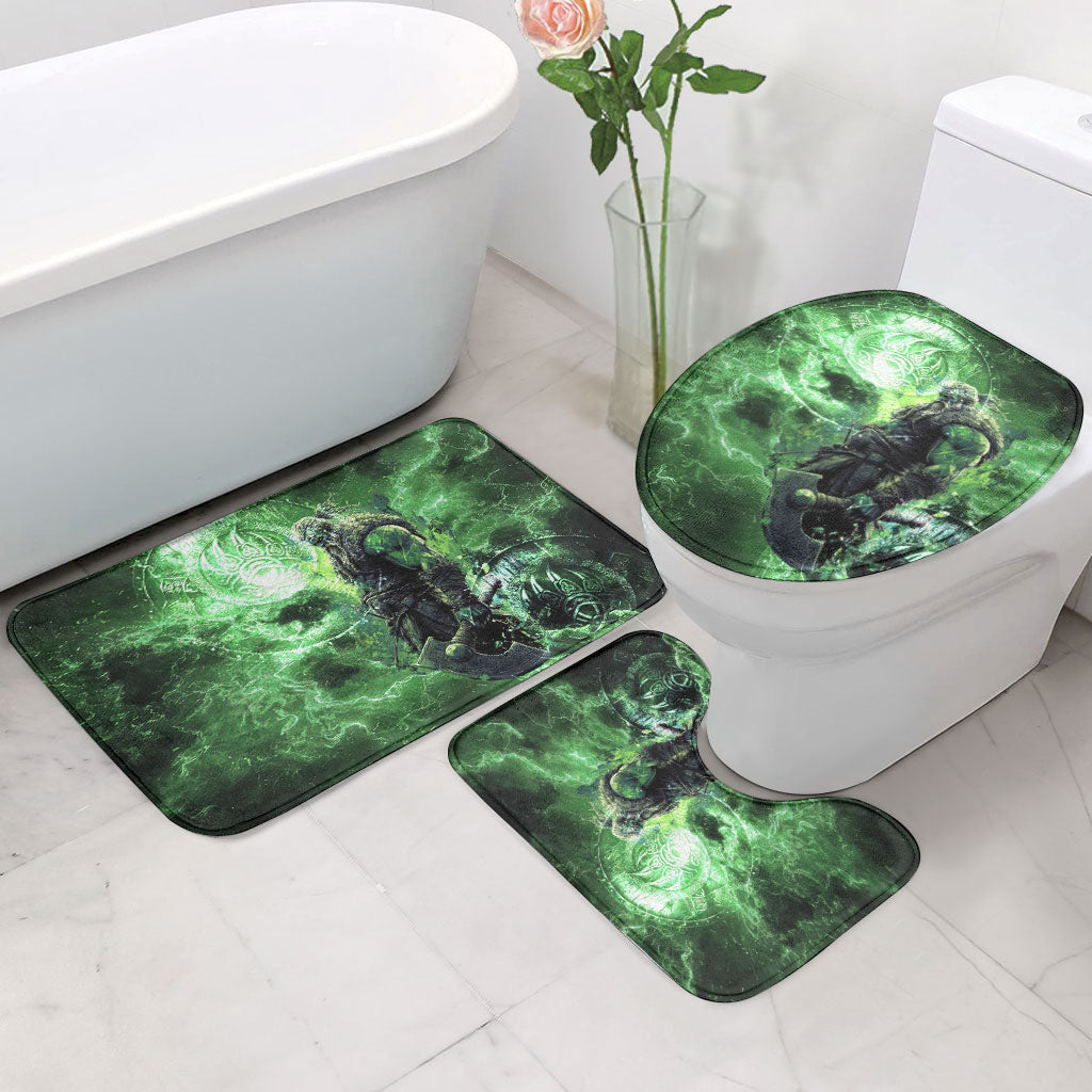 Norse Viking Warrior with Axe Bathroom Set Celtic Knot Nordic Fantasy Lightning Art