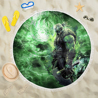 Norse Viking Warrior with Axe Beach Blanket Celtic Knot Nordic Fantasy Lightning Art