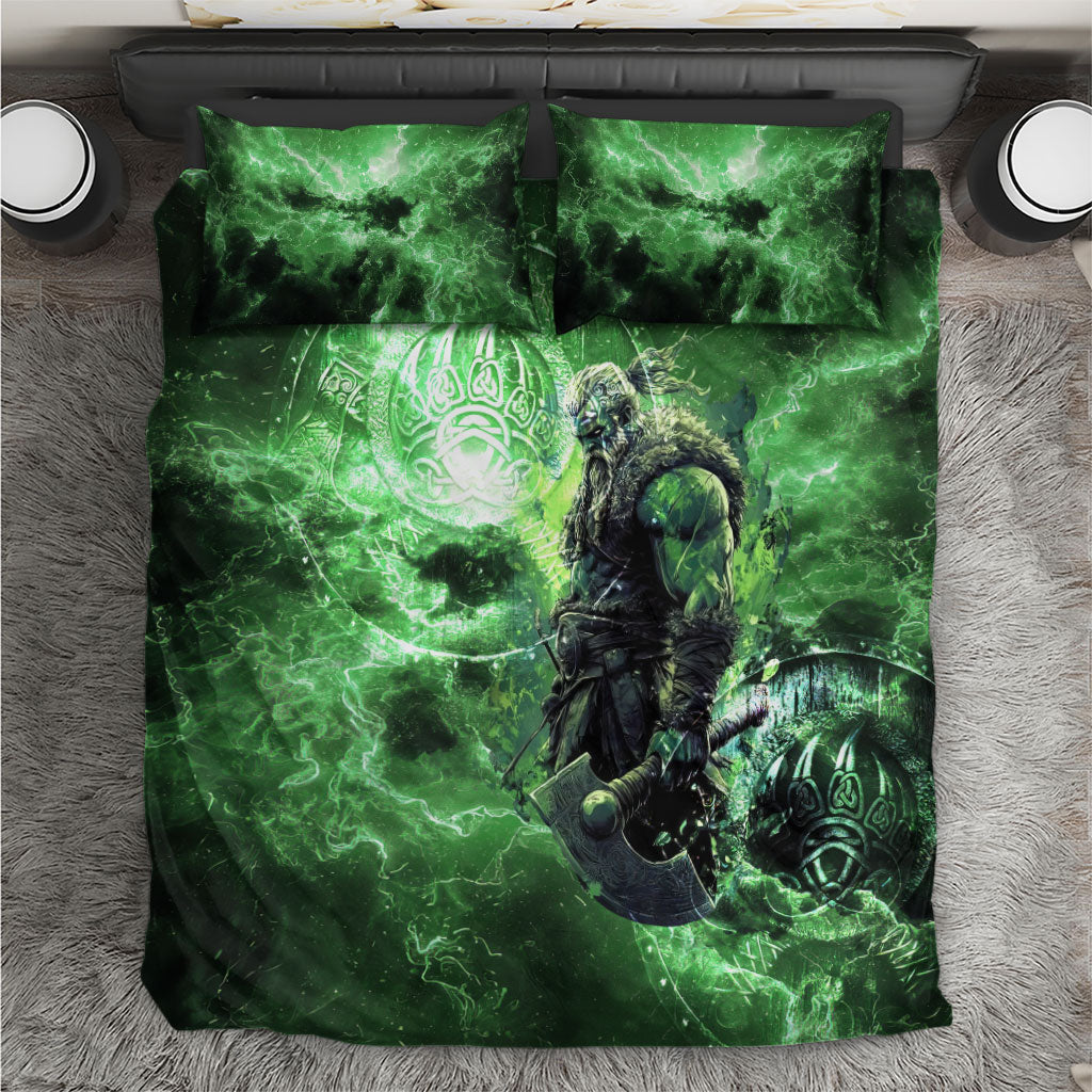 Norse Viking Warrior with Axe Bedding Set Celtic Knot Nordic Fantasy Lightning Art