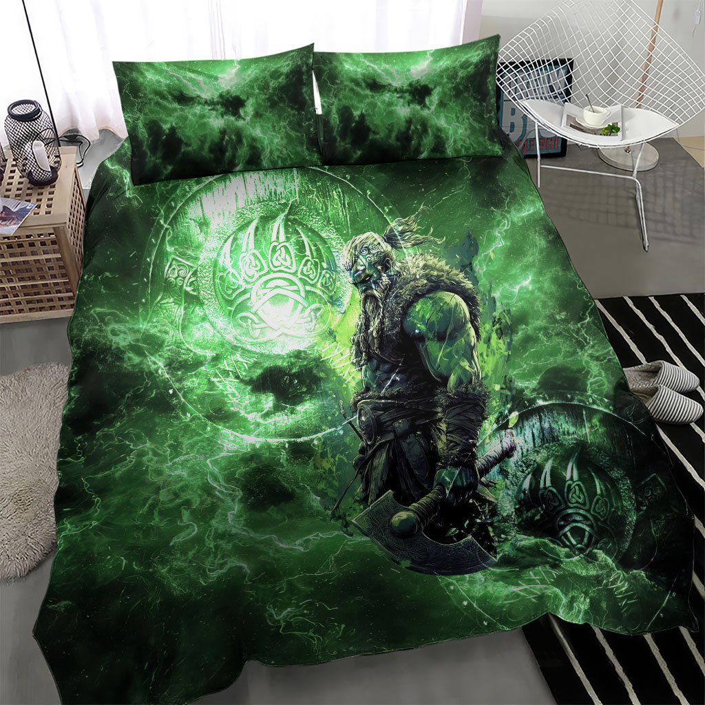 Norse Viking Warrior with Axe Bedding Set Celtic Knot Nordic Fantasy Lightning Art