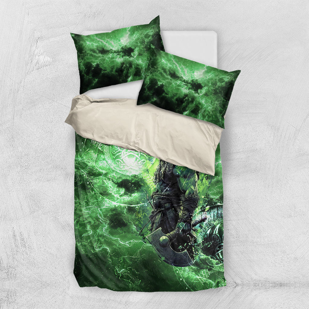 Norse Viking Warrior with Axe Bedding Set Celtic Knot Nordic Fantasy Lightning Art