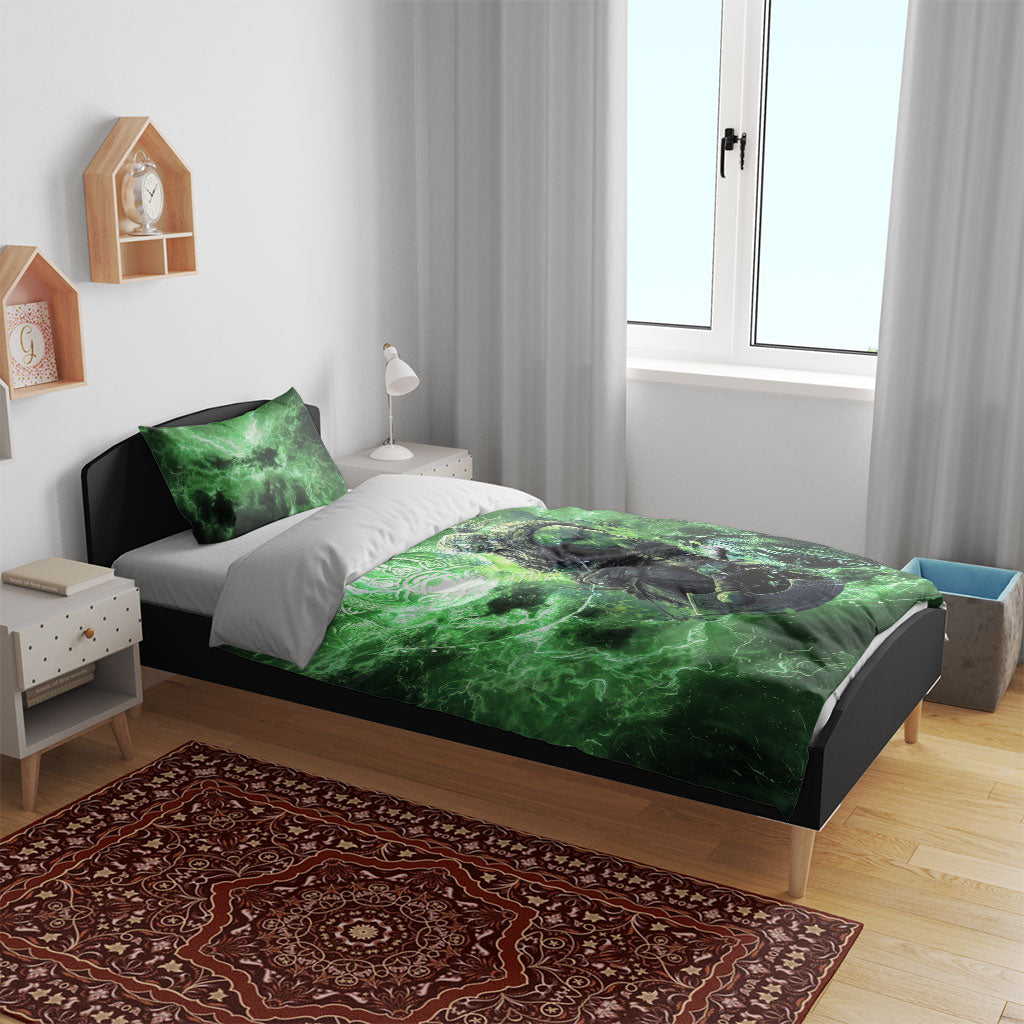 Norse Viking Warrior with Axe Bedding Set Celtic Knot Nordic Fantasy Lightning Art