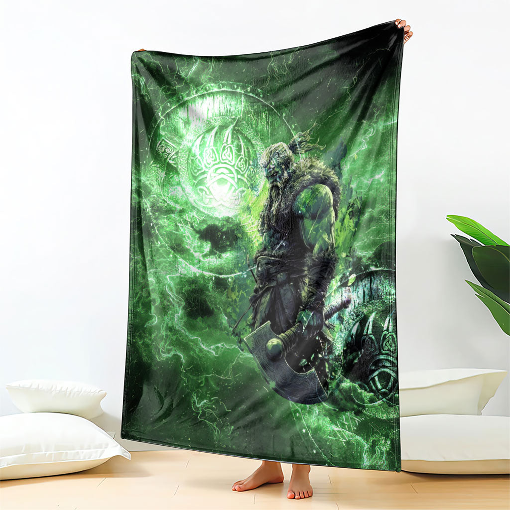 Norse Viking Warrior with Axe Blanket Celtic Knot Nordic Fantasy Lightning Art