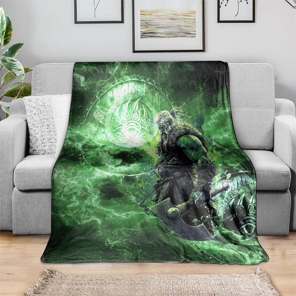 Norse Viking Warrior with Axe Blanket Celtic Knot Nordic Fantasy Lightning Art
