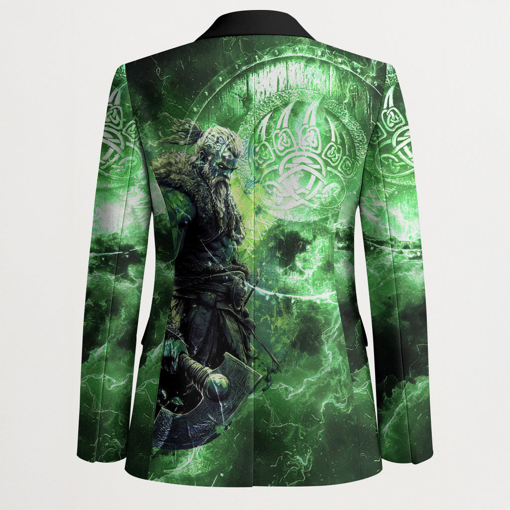 Norse Viking Warrior with Axe Blazer Celtic Knot Nordic Fantasy Lightning Art