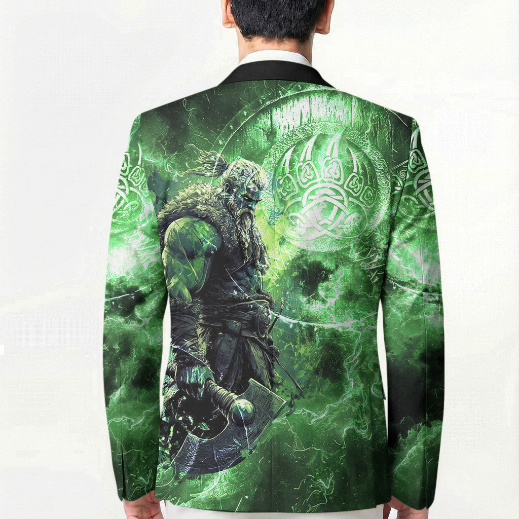 Norse Viking Warrior with Axe Blazer Celtic Knot Nordic Fantasy Lightning Art
