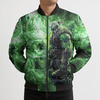 Norse Viking Warrior with Axe Bomber Puffer Jacket Celtic Knot Nordic Fantasy Lightning Art