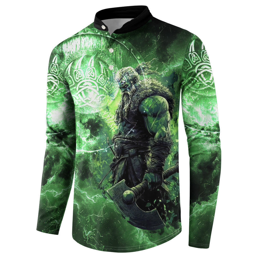 Norse Viking Warrior with Axe Button Sweatshirt Celtic Knot Nordic Fantasy Lightning Art
