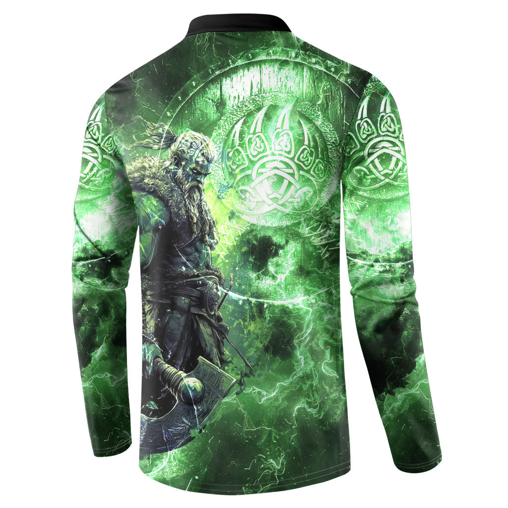 Norse Viking Warrior with Axe Button Sweatshirt Celtic Knot Nordic Fantasy Lightning Art