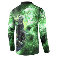 Norse Viking Warrior with Axe Button Sweatshirt Celtic Knot Nordic Fantasy Lightning Art