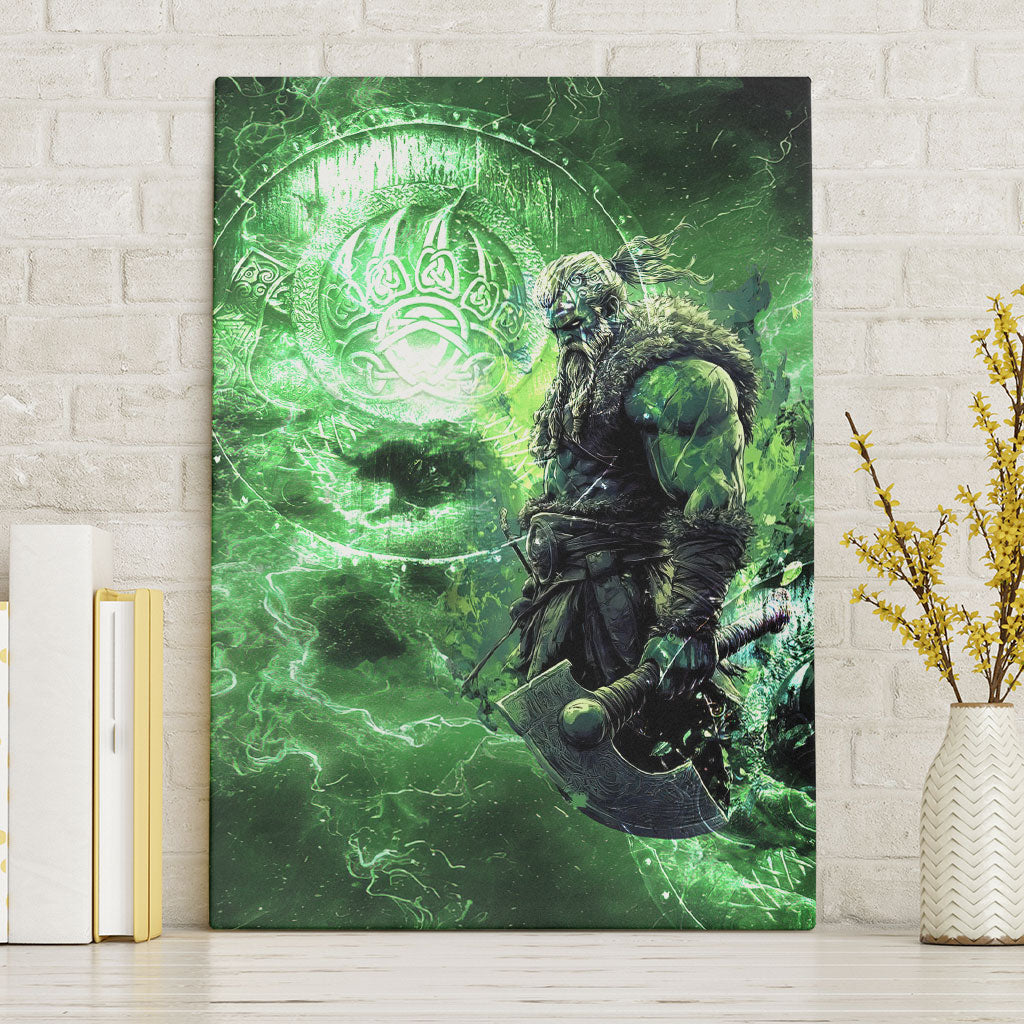 Norse Viking Warrior with Axe Canvas Wall Art Celtic Knot Nordic Fantasy Lightning Art