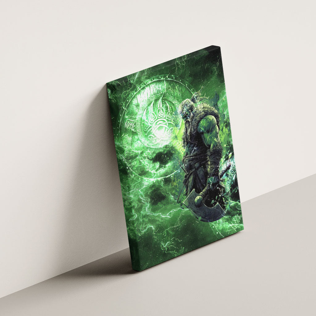Norse Viking Warrior with Axe Canvas Wall Art Celtic Knot Nordic Fantasy Lightning Art