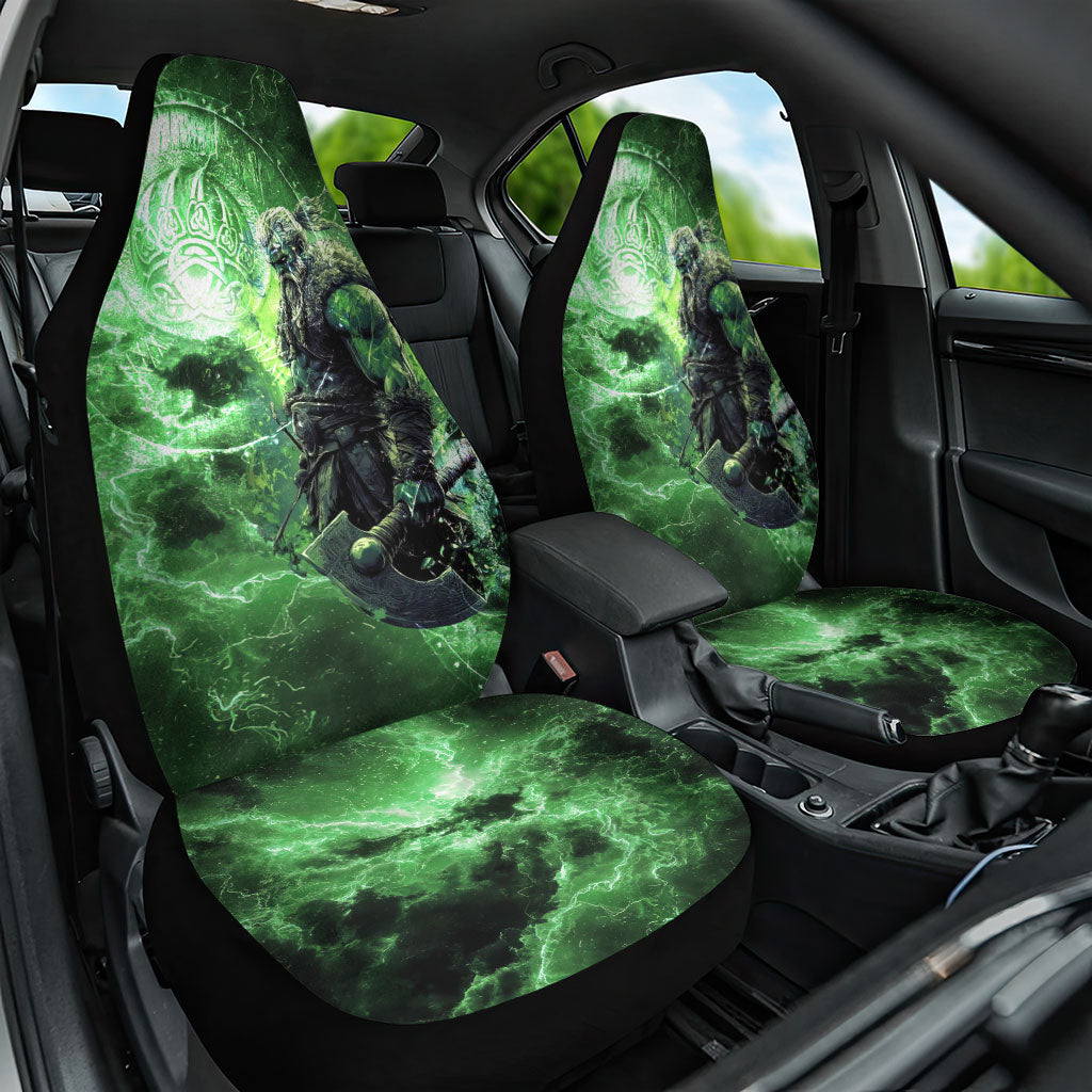 Norse Viking Warrior with Axe Car Seat Cover Celtic Knot Nordic Fantasy Lightning Art