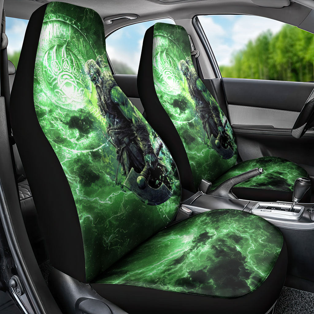 Norse Viking Warrior with Axe Car Seat Cover Celtic Knot Nordic Fantasy Lightning Art