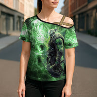 Norse Viking Warrior with Axe Cross Shoulder Shirt Celtic Knot Nordic Fantasy Lightning Art