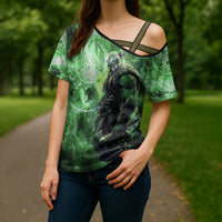 Norse Viking Warrior with Axe Cross Shoulder Shirt Celtic Knot Nordic Fantasy Lightning Art