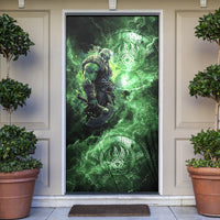 Norse Viking Warrior with Axe Door Cover Celtic Knot Nordic Fantasy Lightning Art