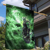 Norse Viking Warrior with Axe Garden Flag Celtic Knot Nordic Fantasy Lightning Art