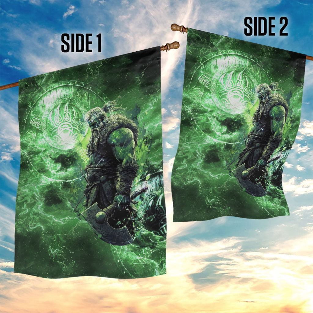 Norse Viking Warrior with Axe Garden Flag Celtic Knot Nordic Fantasy Lightning Art
