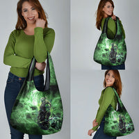 Norse Viking Warrior with Axe Grocery Bag Celtic Knot Nordic Fantasy Lightning Art